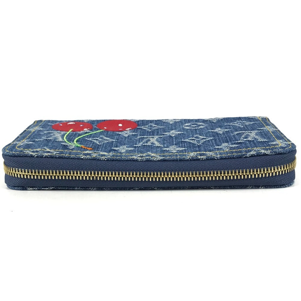 LOUIS VUITTON M23161 Murakami Takashi collaboration Monogram Denim Cherry LV x TM Zippy Wallet Long Wallet Zip Around Wallet Long Wallet Monogram Denim Canvas blue Used