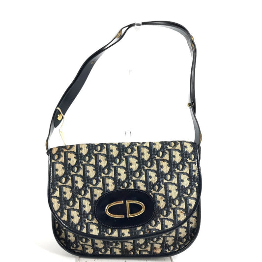 Dior vintage Trotter Logo CD Shoulder bag, flap bag, hand bag Shoulder Bag Leather/Canvas Navy Used