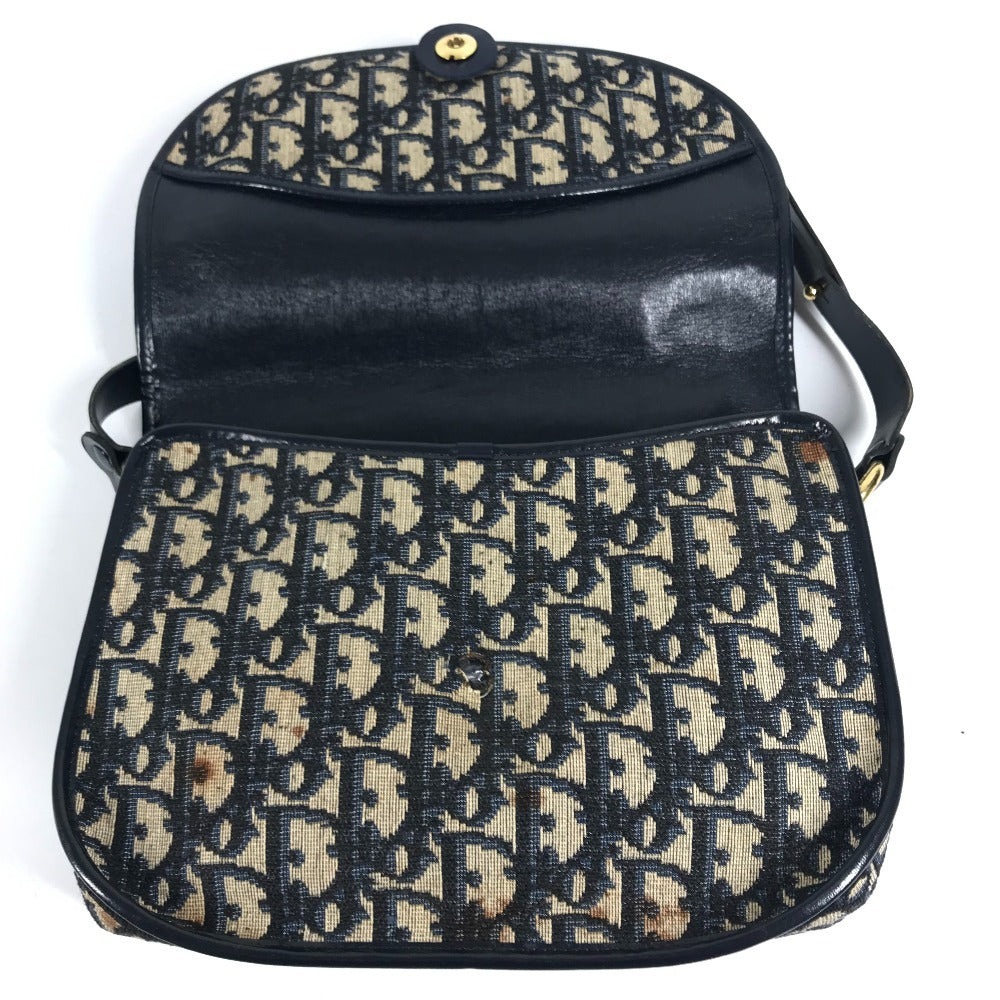 Dior vintage Trotter Logo CD Shoulder bag, flap bag, hand bag Shoulder Bag Leather/Canvas Navy Used