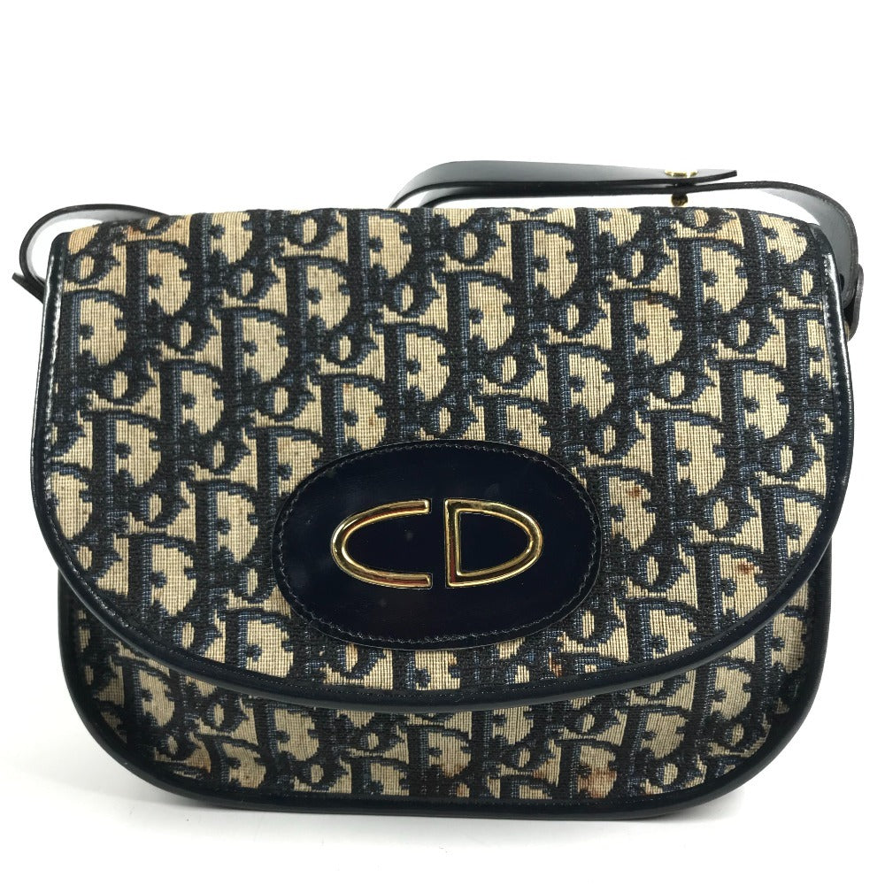 Dior vintage Trotter Logo CD Shoulder bag, flap bag, hand bag Shoulder Bag Leather/Canvas Navy Used