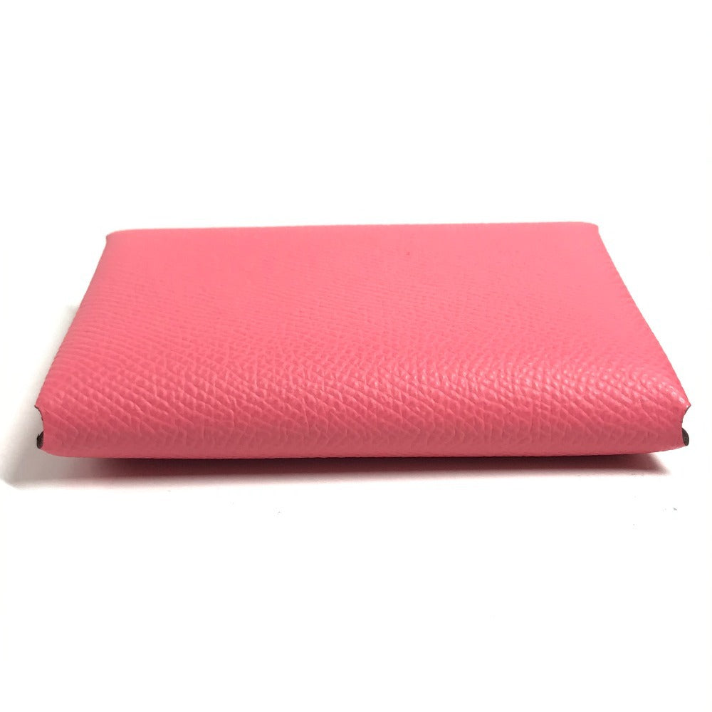 HERMES Business Card Holder Pass Case Calvi Duo Calvi Duo Card Case Coin Compartment coin purse Folded wallet Epsom Rose azare pink Used