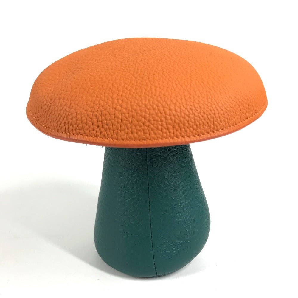 HERMES Bicolor petit h Paperweight Mushroom GM Object interior object Leather Orange/Green Used