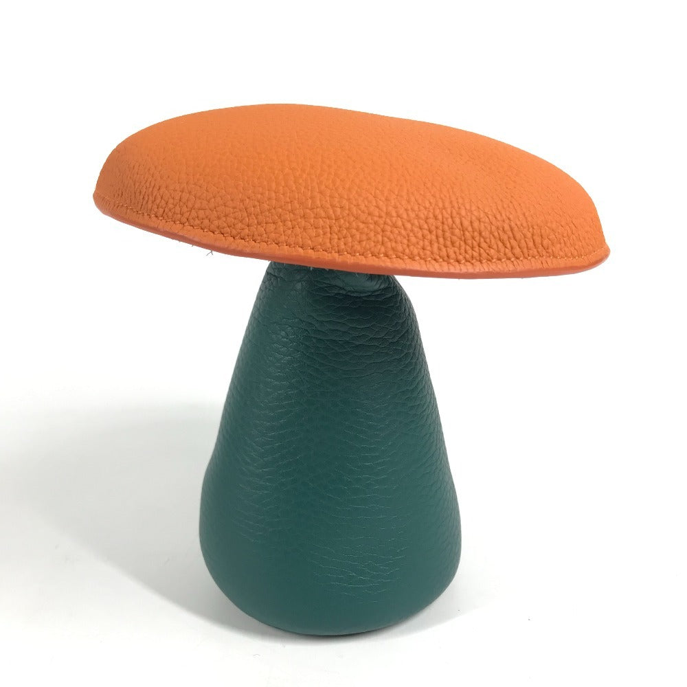 HERMES Bicolor petit h Paperweight Mushroom GM Object interior object Leather Orange/Green Used