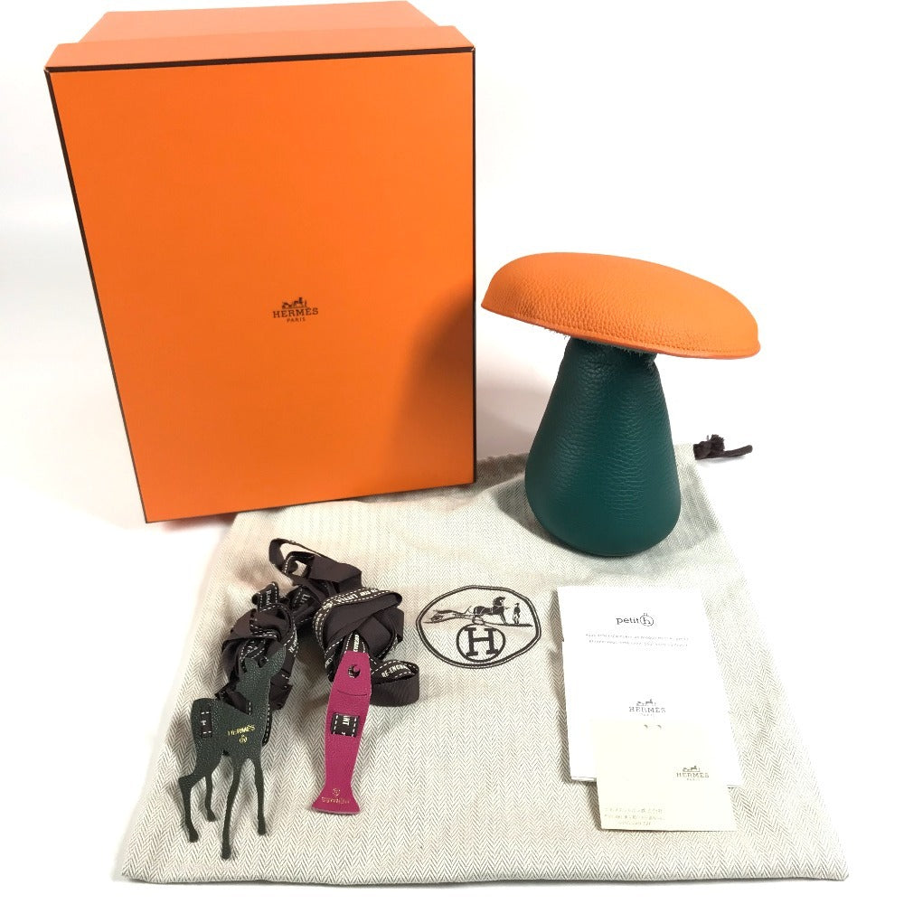 HERMES Bicolor petit h Paperweight Mushroom GM Object interior object Leather Orange/Green Used