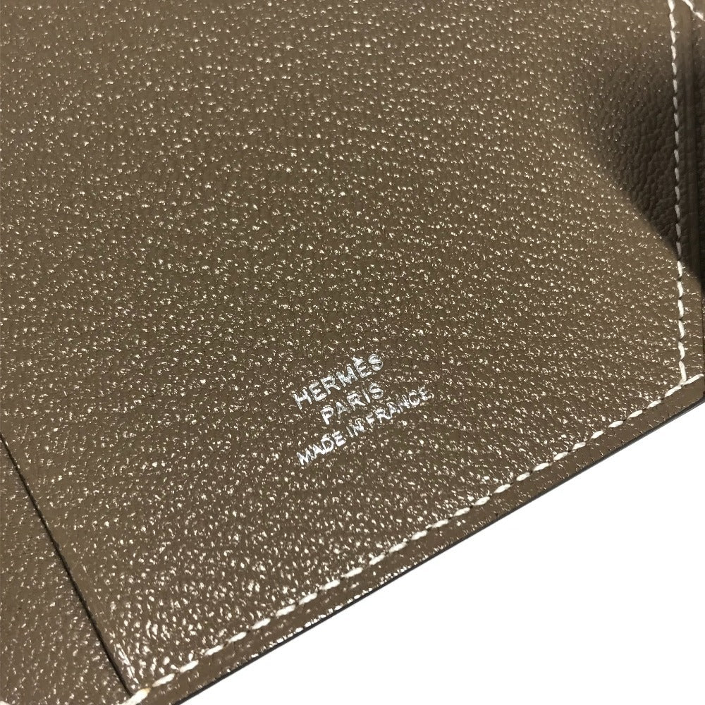 HERMES Bill Compartment Wallet Compact Wallet Clochette Clochette Card Case Pass Case Folded wallet Chevre Etoupe gray Used