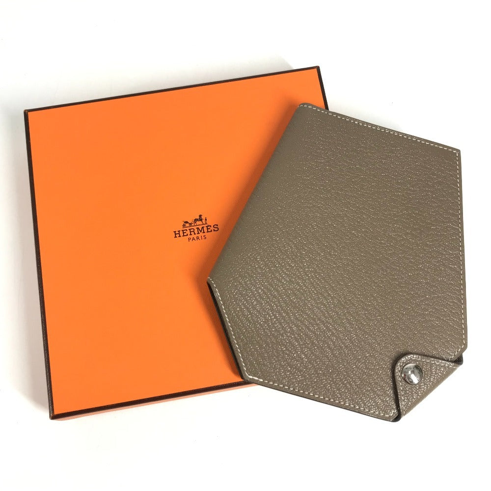 HERMES Bill Compartment Wallet Compact Wallet Clochette Clochette Card Case Pass Case Folded wallet Chevre Etoupe gray Used