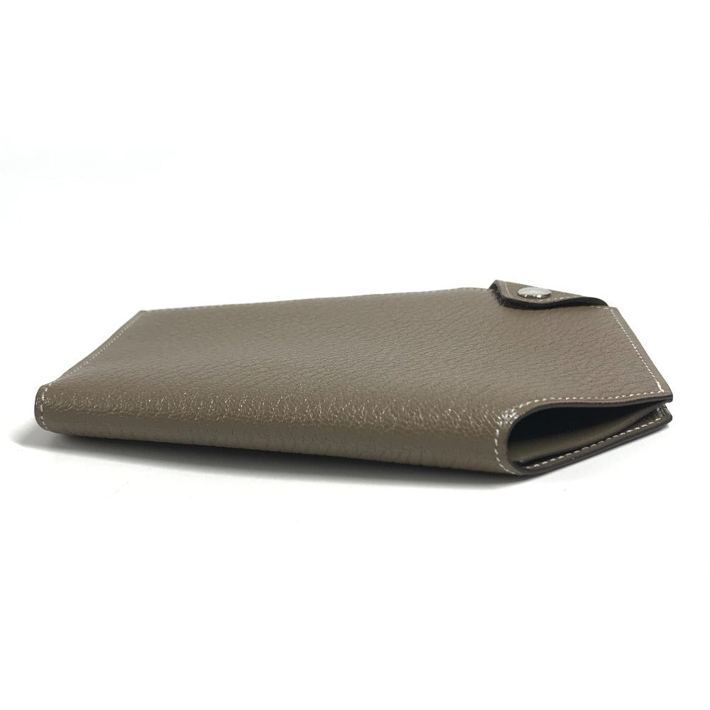 HERMES Bill Compartment Wallet Compact Wallet Clochette Clochette Card Case Pass Case Folded wallet Chevre Etoupe gray Used