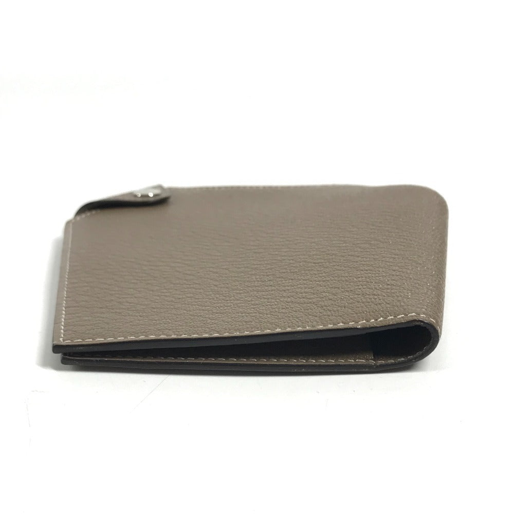 HERMES Bill Compartment Wallet Compact Wallet Clochette Clochette Card Case Pass Case Folded wallet Chevre Etoupe gray Used