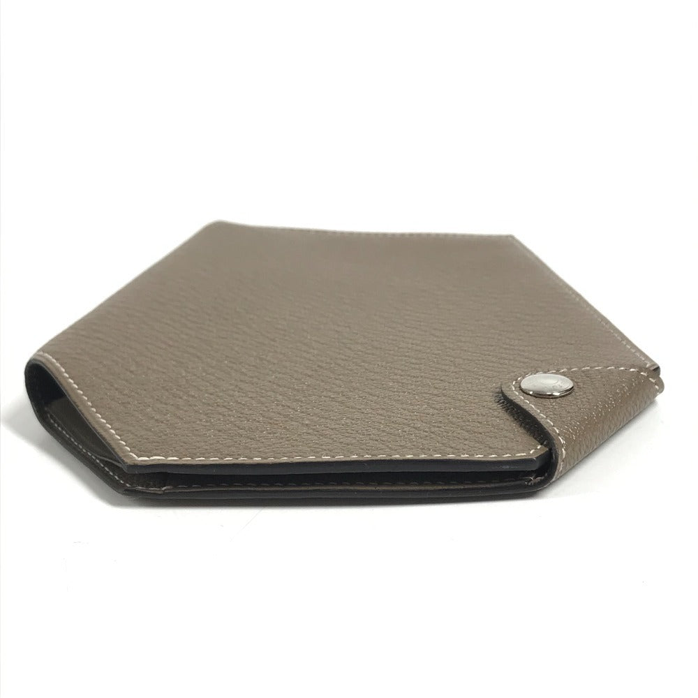 HERMES Bill Compartment Wallet Compact Wallet Clochette Clochette Card Case Pass Case Folded wallet Chevre Etoupe gray Used
