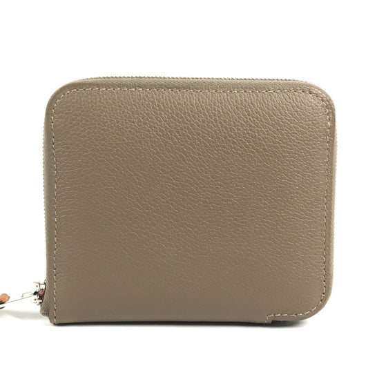 HERMES Zip Around Azap Compact Silk-In Bi-fold Wallet Compact Wallet Coin Compartment coin purse Evercolor Etoupe gray Used