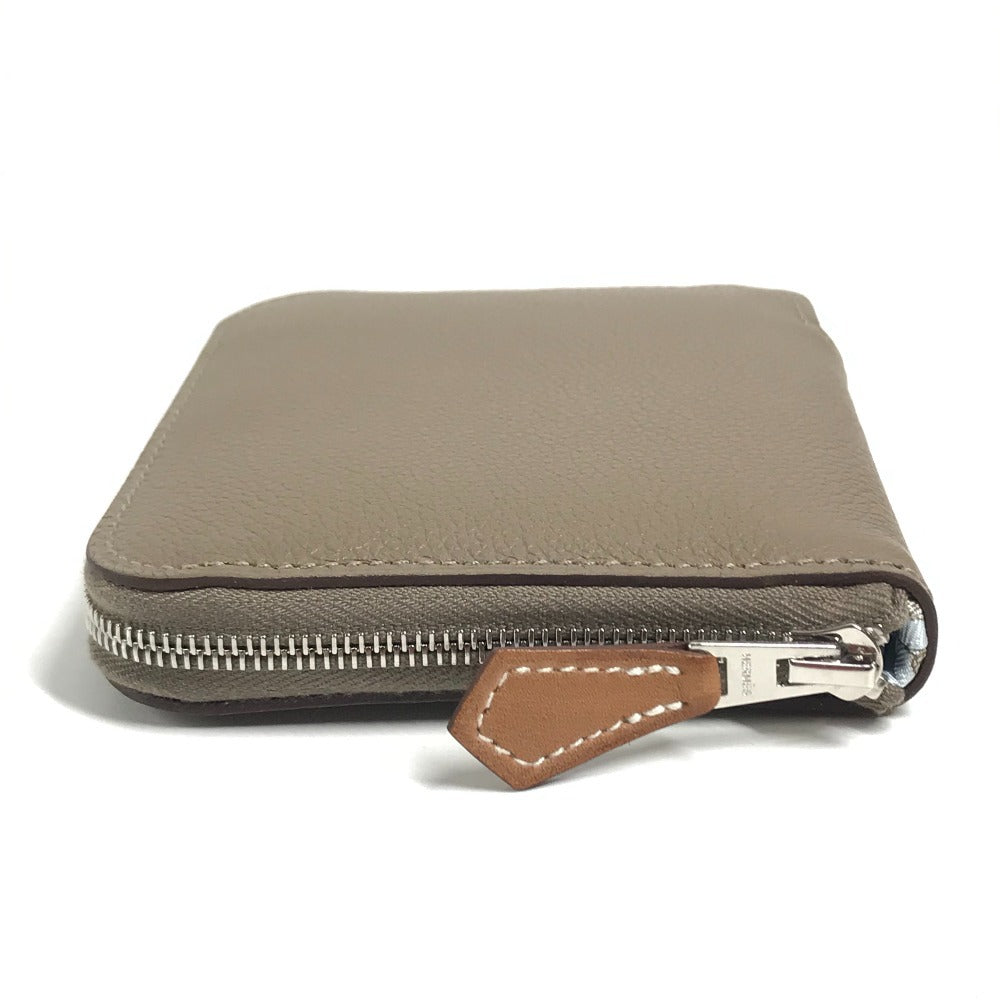 HERMES Zip Around Azap Compact Silk-In Bi-fold Wallet Compact Wallet Coin Compartment coin purse Evercolor Etoupe gray Used