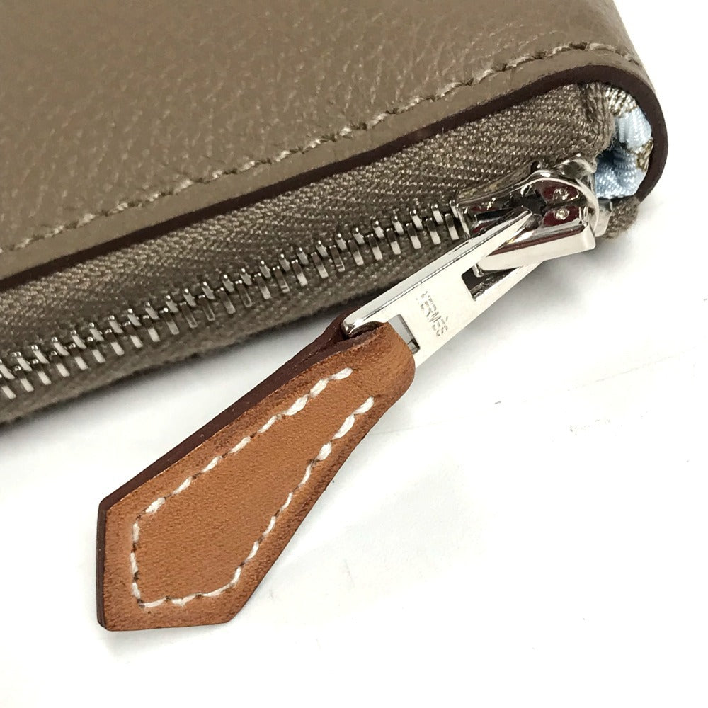 HERMES Zip Around Azap Compact Silk-In Bi-fold Wallet Compact Wallet Coin Compartment coin purse Evercolor Etoupe gray Used
