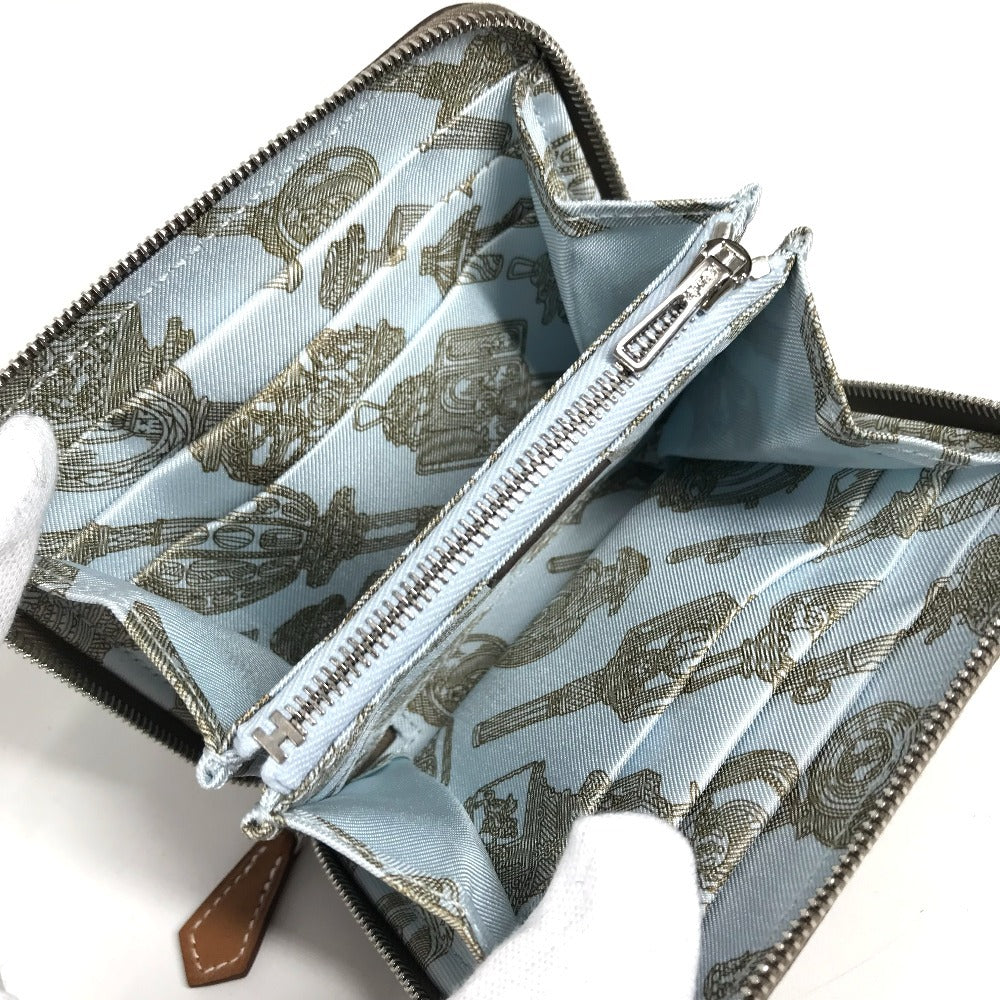 HERMES Zip Around Azap Compact Silk-In Bi-fold Wallet Compact Wallet Coin Compartment coin purse Evercolor Etoupe gray Used