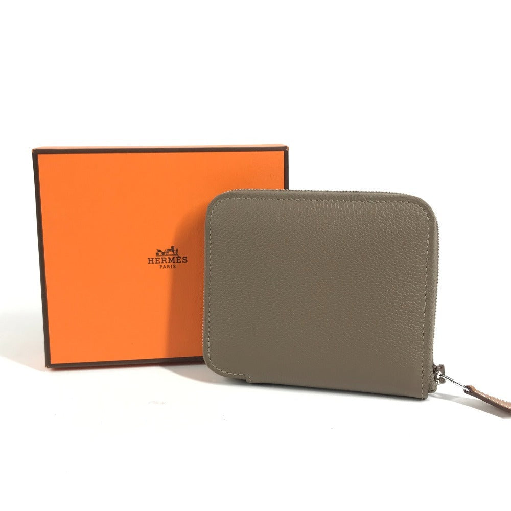 HERMES Zip Around Azap Compact Silk-In Bi-fold Wallet Compact Wallet Coin Compartment coin purse Evercolor Etoupe gray Used