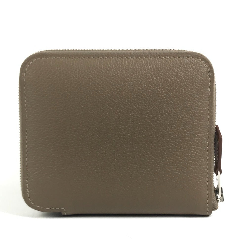 HERMES Zip Around Azap Compact Silk-In Bi-fold Wallet Compact Wallet Coin Compartment coin purse Evercolor Etoupe gray Used