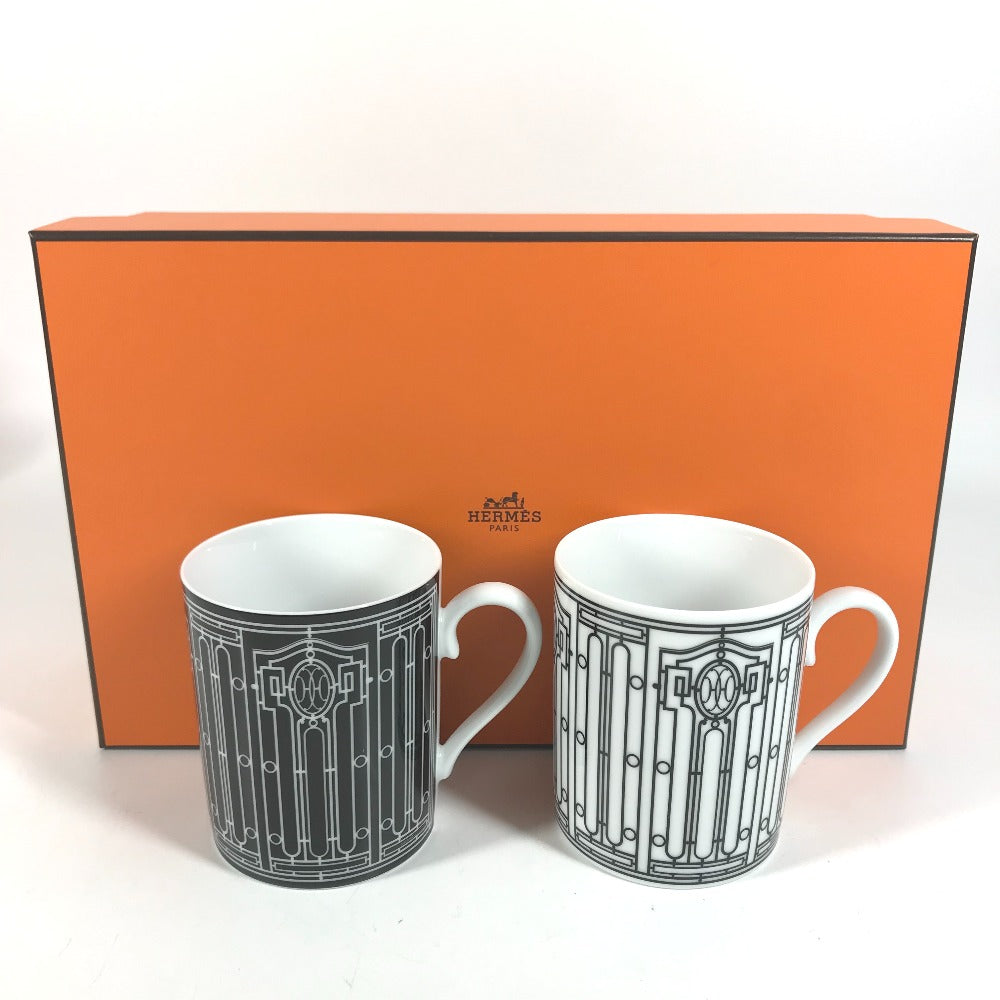 HERMES Pair (2 pieces) H DECO Tableware, cups, coffee cups Mug Pottery Black/White Used
