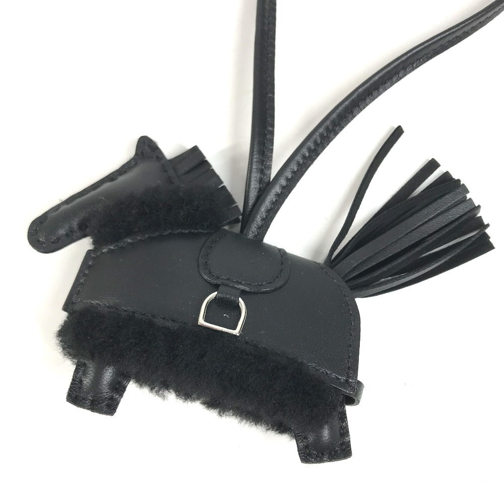 HERMES horse cheval Rodeo Robeo Brush PM Bag Charm Key Holder - All Black charm Leather / Mouton So Black Black Used