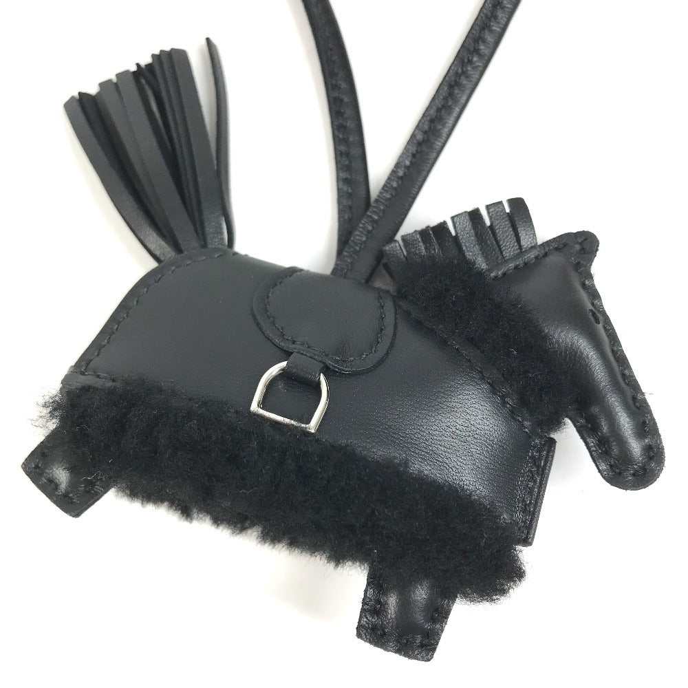 HERMES horse cheval Rodeo Robeo Brush PM Bag Charm Key Holder - All Black charm Leather / Mouton So Black Black Used