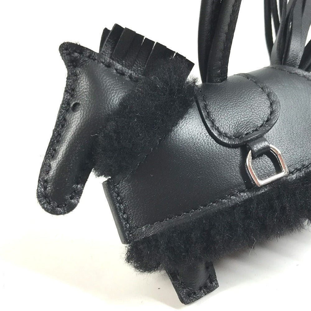 HERMES horse cheval Rodeo Robeo Brush PM Bag Charm Key Holder - All Black charm Leather / Mouton So Black Black Used