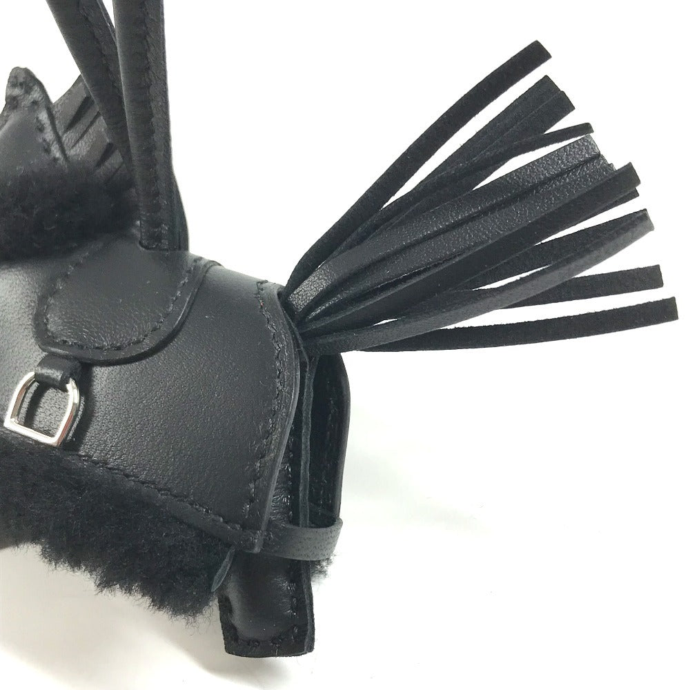 HERMES horse cheval Rodeo Robeo Brush PM Bag Charm Key Holder - All Black charm Leather / Mouton So Black Black Used