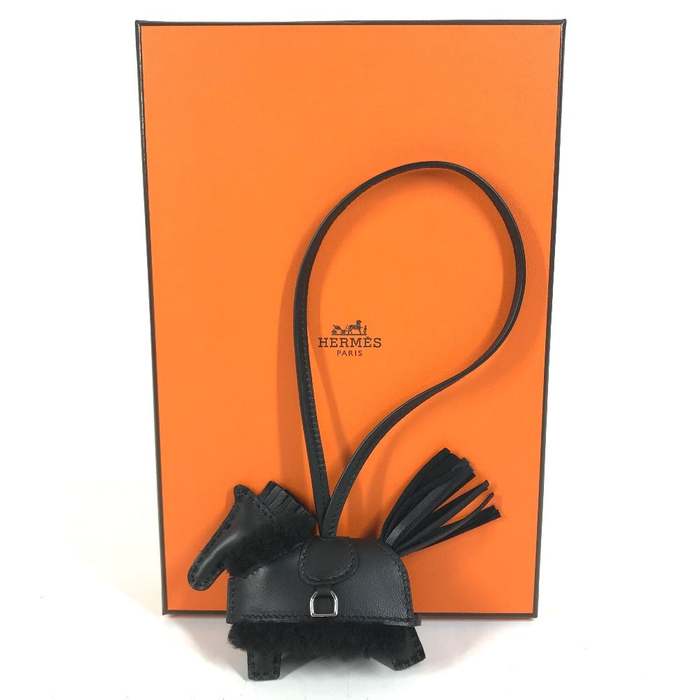 HERMES horse cheval Rodeo Robeo Brush PM Bag Charm Key Holder - All Black charm Leather / Mouton So Black Black Used