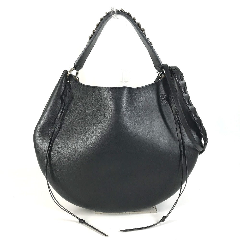 LOEWE 326.62.P66 Chain Fortune Hobo Bags 2WAY Bags Hand Bags Shoulder Bag Leather Black/Silver Used