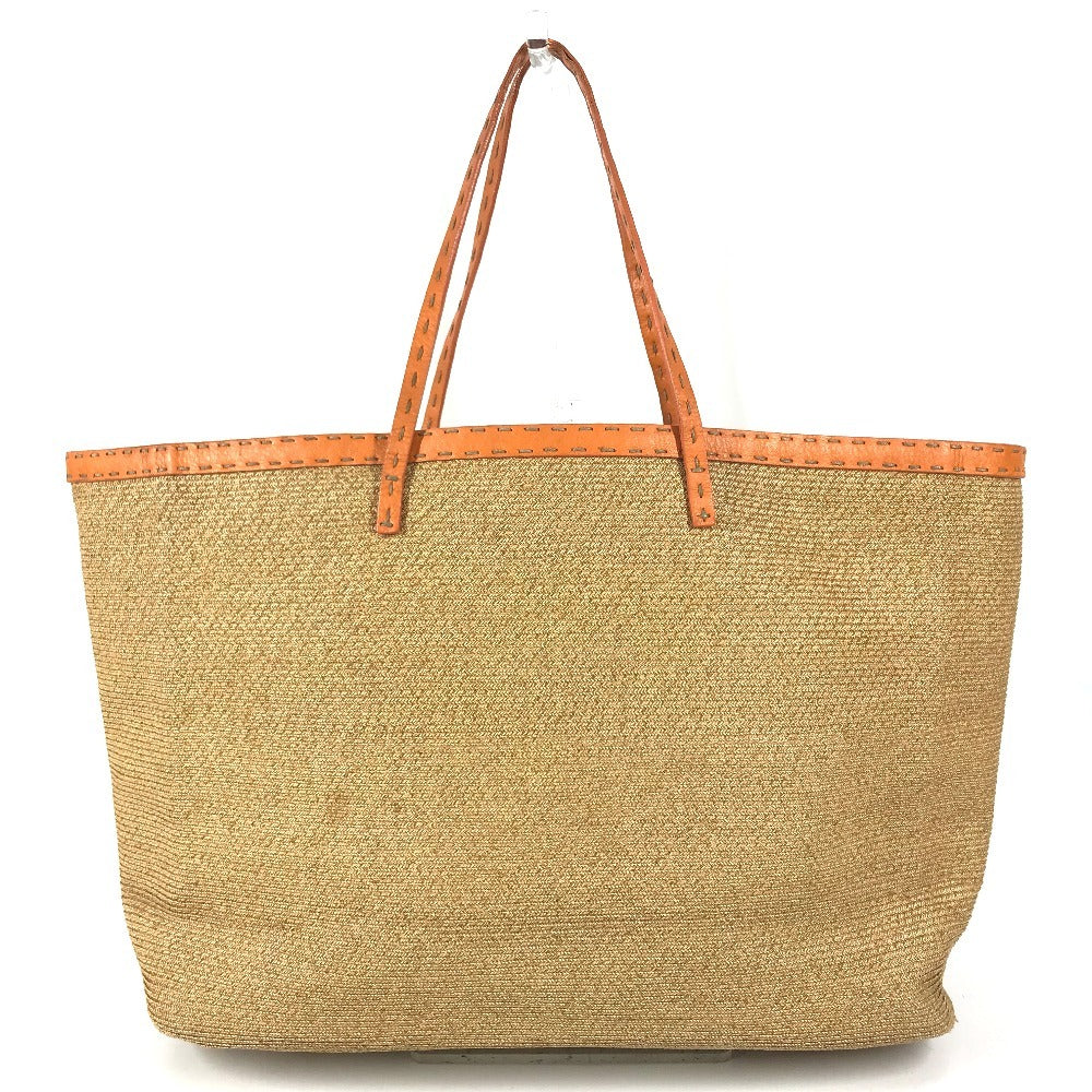 FENDI Beach bag Selleria logo Bag Tote Bag Shoulder Bag Shoulder Bag Raffia / Leather Beige/Orange Used