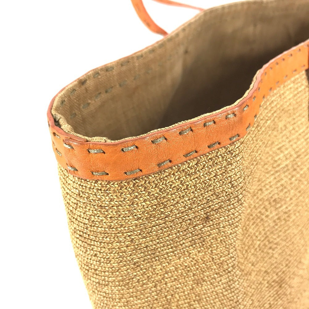 FENDI Beach bag Selleria logo Bag Tote Bag Shoulder Bag Shoulder Bag Raffia / Leather Beige/Orange Used