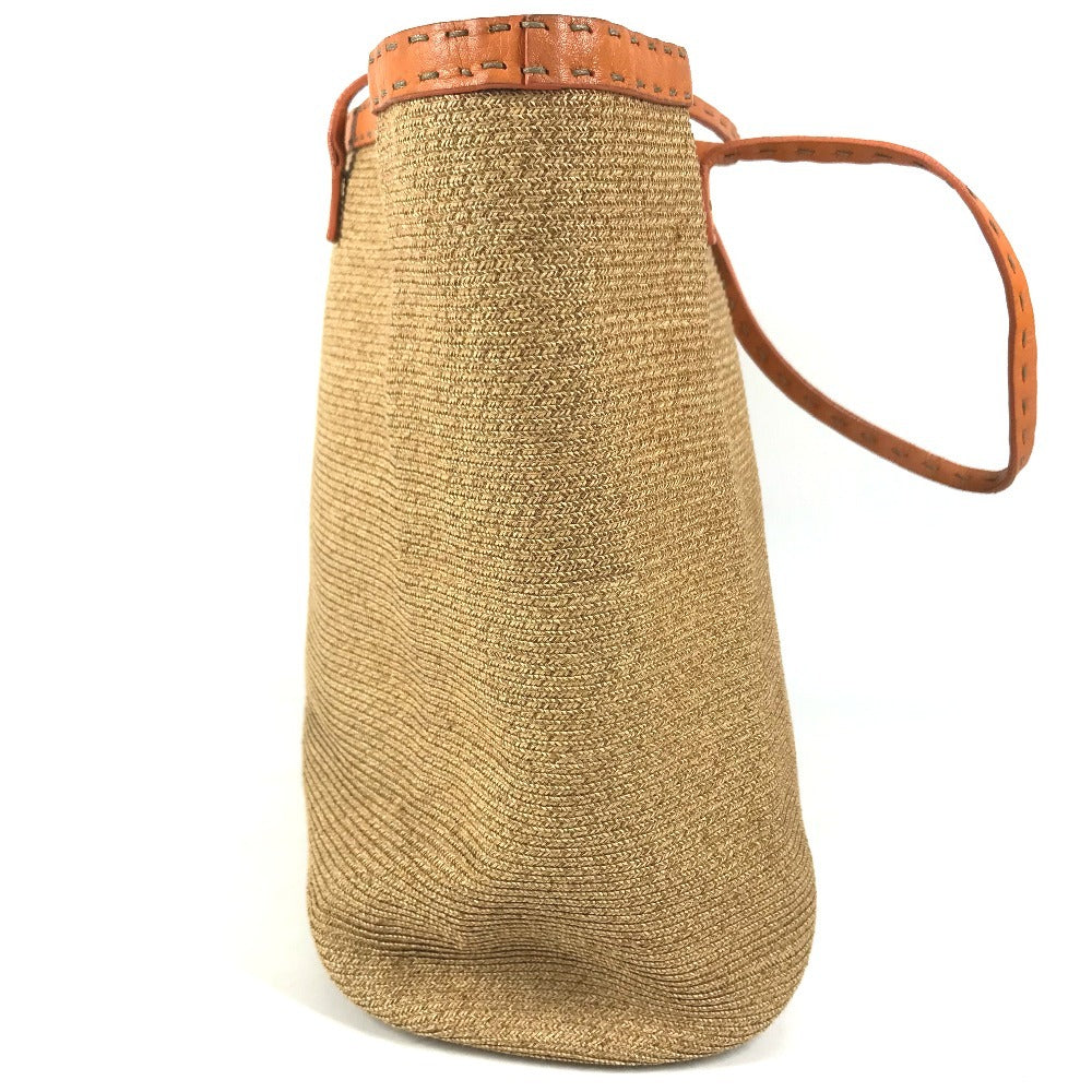 FENDI Beach bag Selleria logo Bag Tote Bag Shoulder Bag Shoulder Bag Raffia / Leather Beige/Orange Used