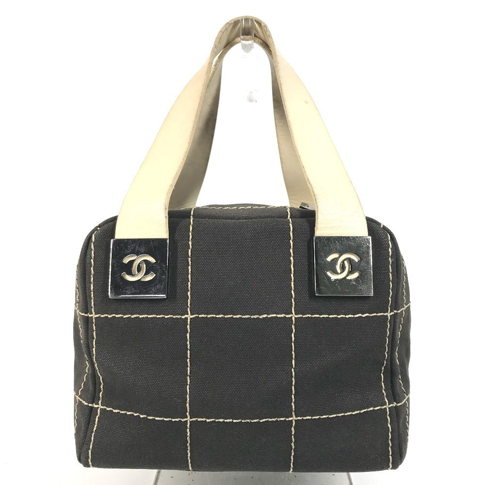 CHANEL vintage CC CC Mark chocolate bar Mini Duffle Bag, Bicolor Hand Bag Leather/Canvas Black/White Used