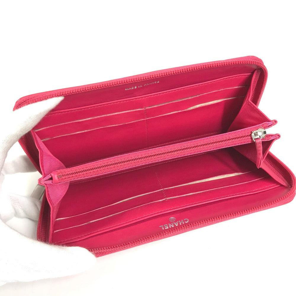 CHANEL A69091 Makeup CC CC Mark logo Long wallet Zip Around Long Wallet pink/White Used