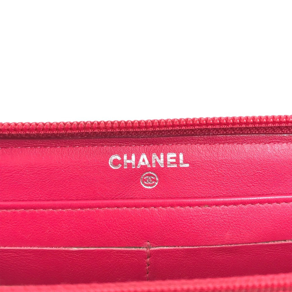 CHANEL A69091 Makeup CC CC Mark logo Long wallet Zip Around Long Wallet pink/White Used