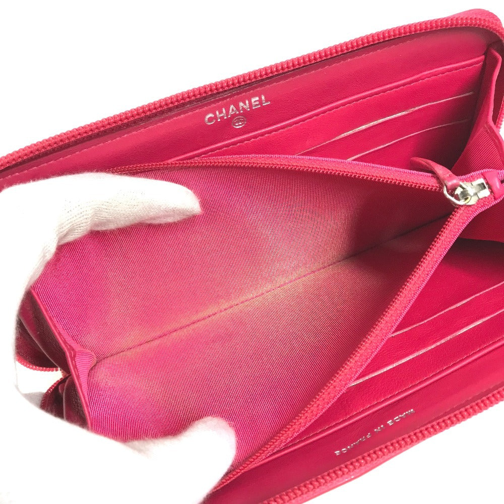 CHANEL A69091 Makeup CC CC Mark logo Long wallet Zip Around Long Wallet pink/White Used