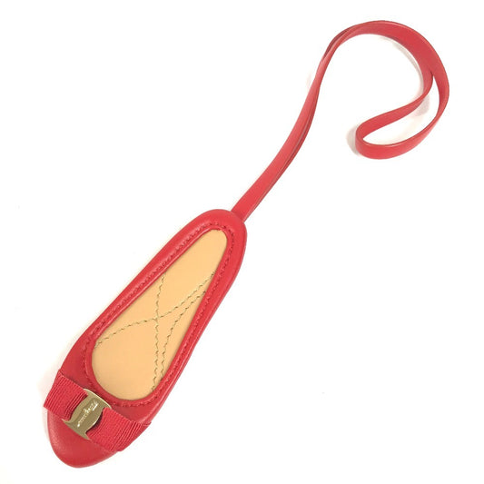 Salvatore Ferragamo 221051 Ballet shoes Varina Charm Vara Ribbon Logo Bag Charm Key Holder charm Leather Frame Red Red Used
