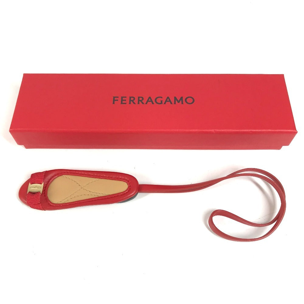 Salvatore Ferragamo 221051 Ballet shoes Varina Charm Vara Ribbon Logo Bag Charm Key Holder charm Leather Frame Red Red Used