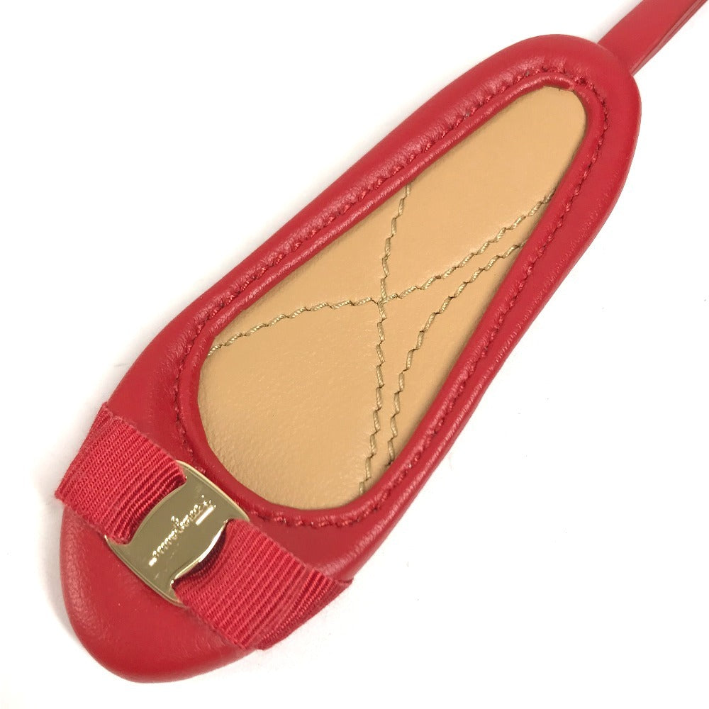 Salvatore Ferragamo 221051 Ballet shoes Varina Charm Vara Ribbon Logo Bag Charm Key Holder charm Leather Frame Red Red Used