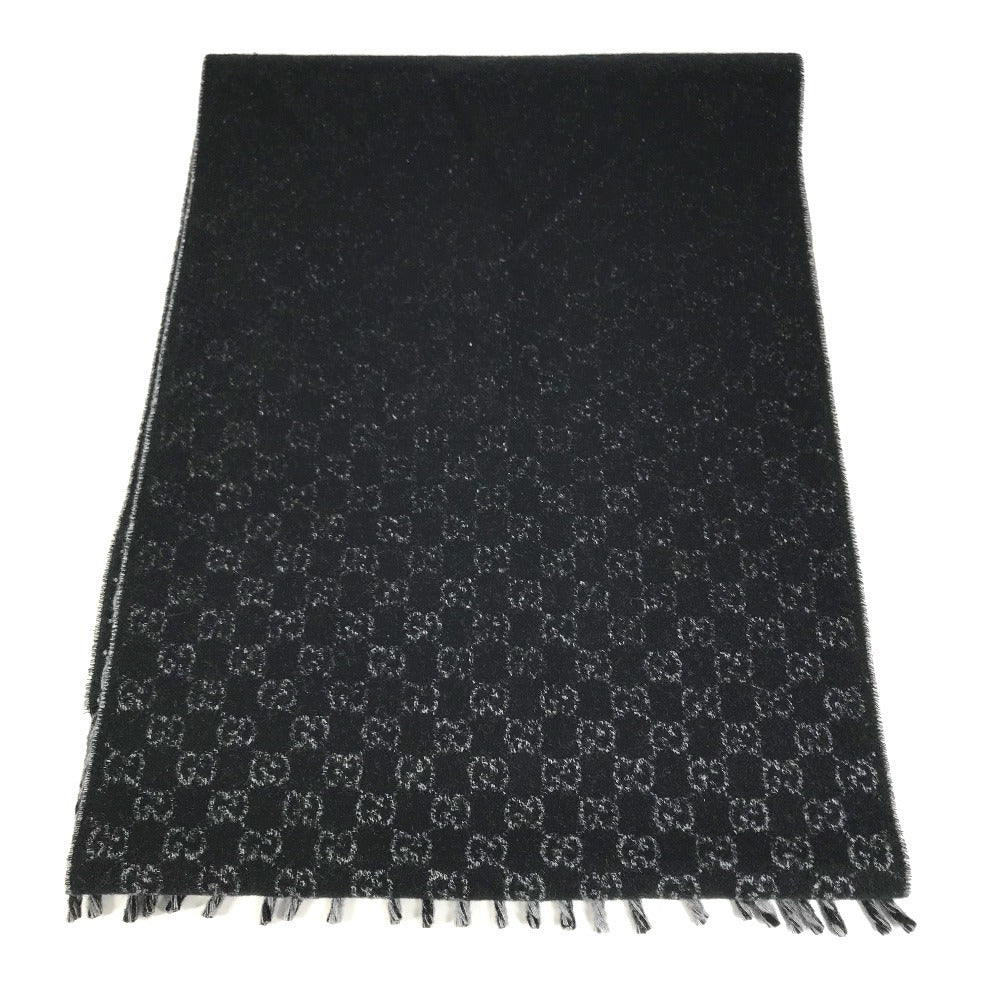 GUCCI 852038 GG logo fringe Stole/Shawl (winter clothing) Scarf Wool / Cashmere Black/gray Used