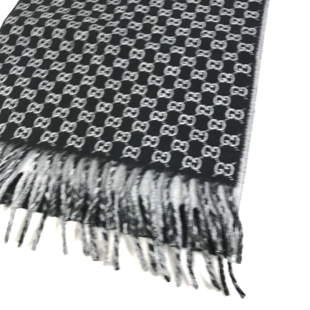 GUCCI 852038 GG logo fringe Stole/Shawl (winter clothing) Scarf Wool / Cashmere Black/gray Used