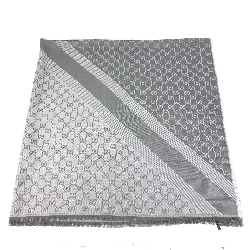 GUCCI 281942 GG logo fringe Stole/Shawl (Winter clothing/Shawl) Scarf wool / silk gray Used