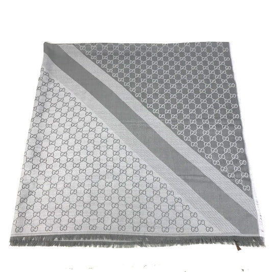 GUCCI 281942 GG logo fringe Stole/Shawl (Winter clothing/Shawl) Scarf wool / silk gray Used