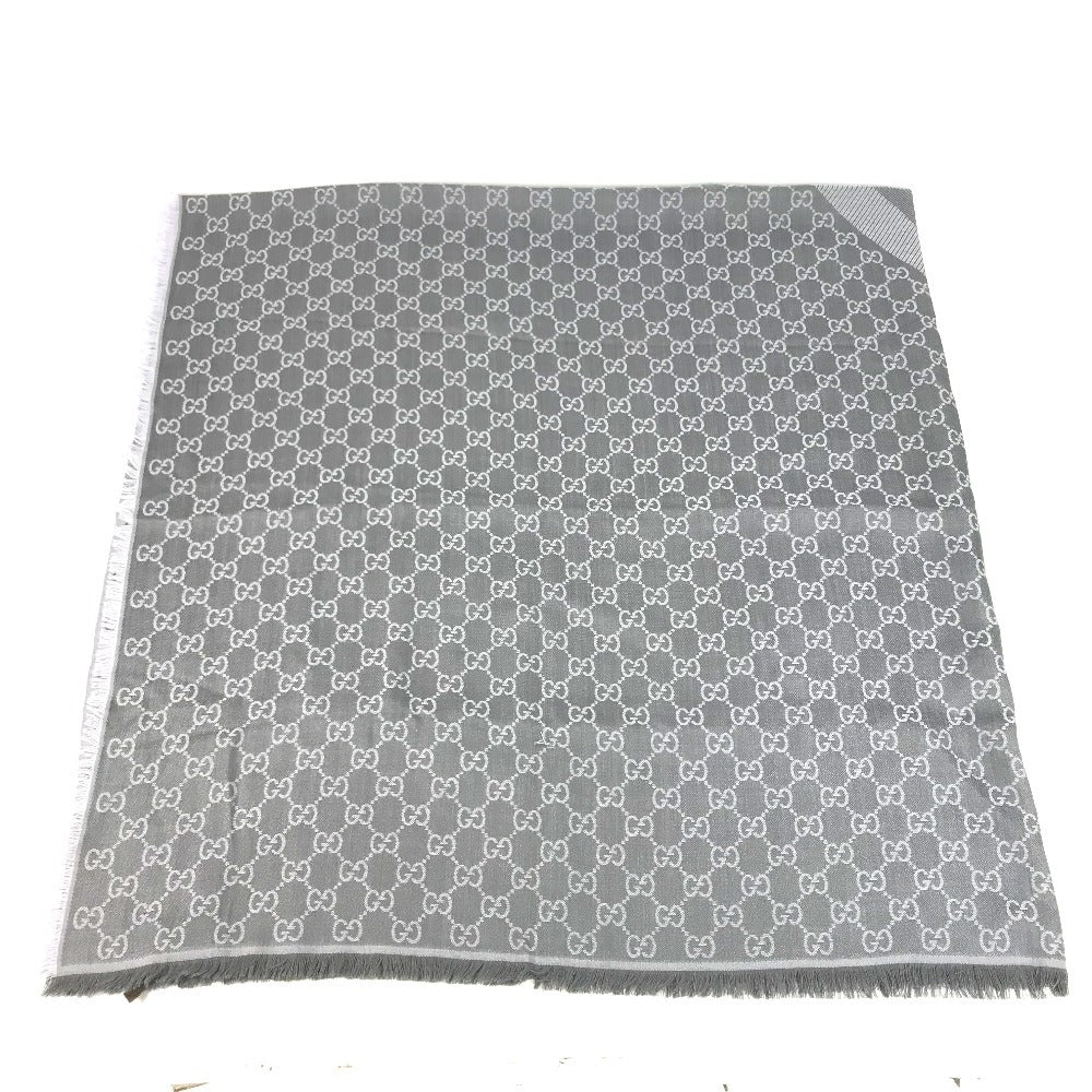 GUCCI 281942 GG logo fringe Stole/Shawl (Winter clothing/Shawl) Scarf wool / silk gray Used