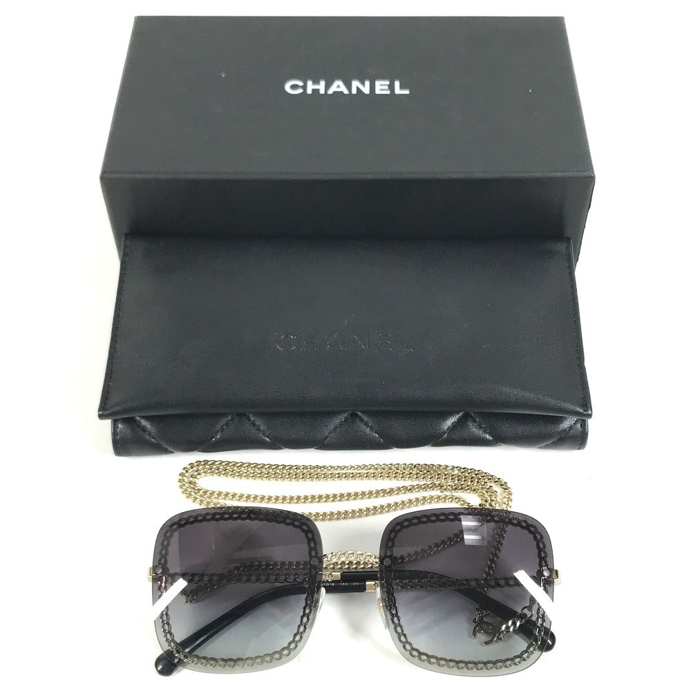 CHANEL 4244 CC CC Mark Logo Chain with Strap glasses glasses eyewear sunglasses Plastic Black/Gold Used