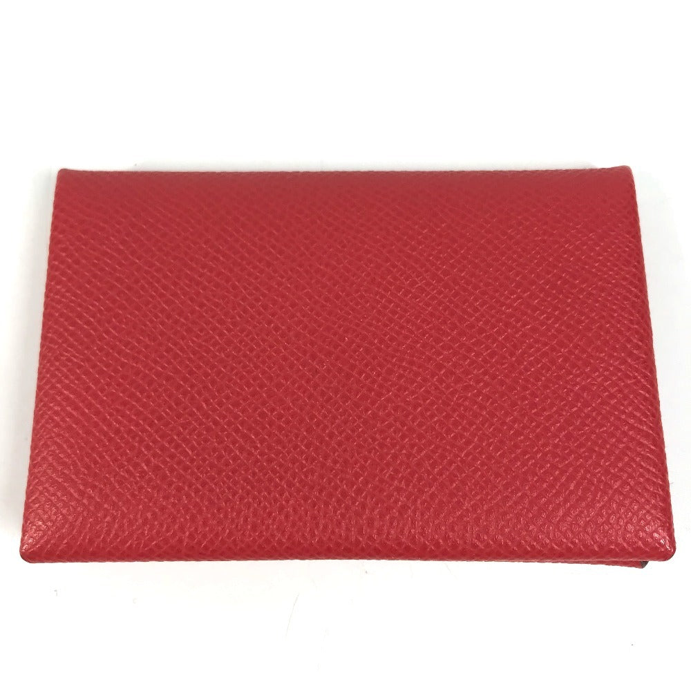 HERMES Calvi Business Card Holder Pass Case Folded Card Case Epsom Rouge Coo Red Used