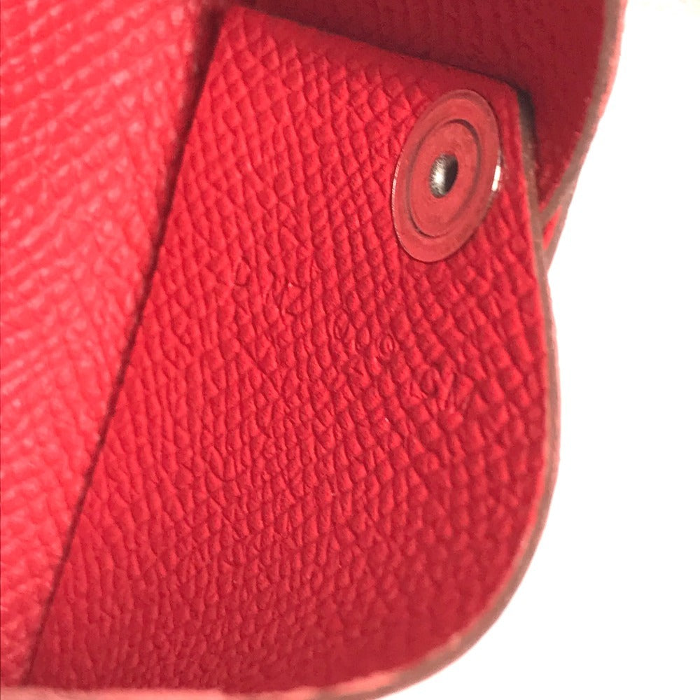 HERMES Calvi Business Card Holder Pass Case Folded Card Case Epsom Rouge Coo Red Used