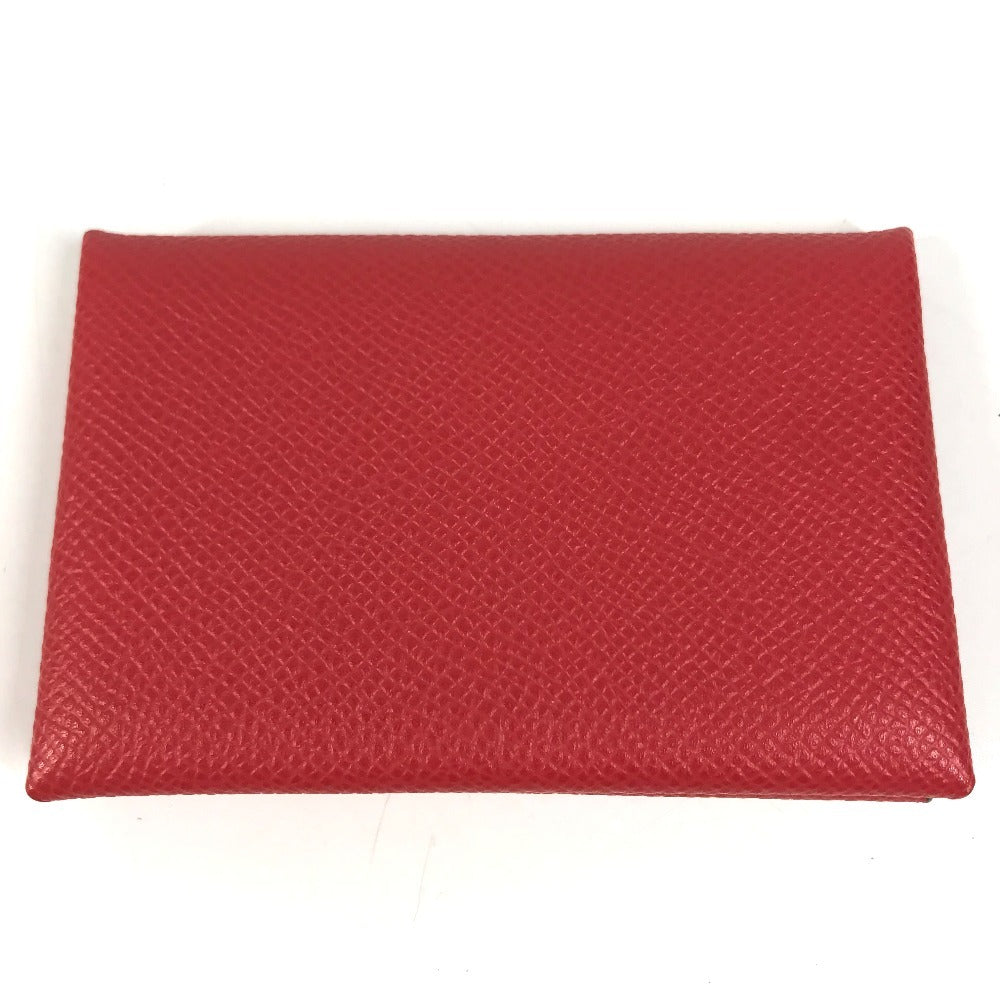 HERMES Calvi Business Card Holder Pass Case Folded Card Case Epsom Rouge Coo Red Used