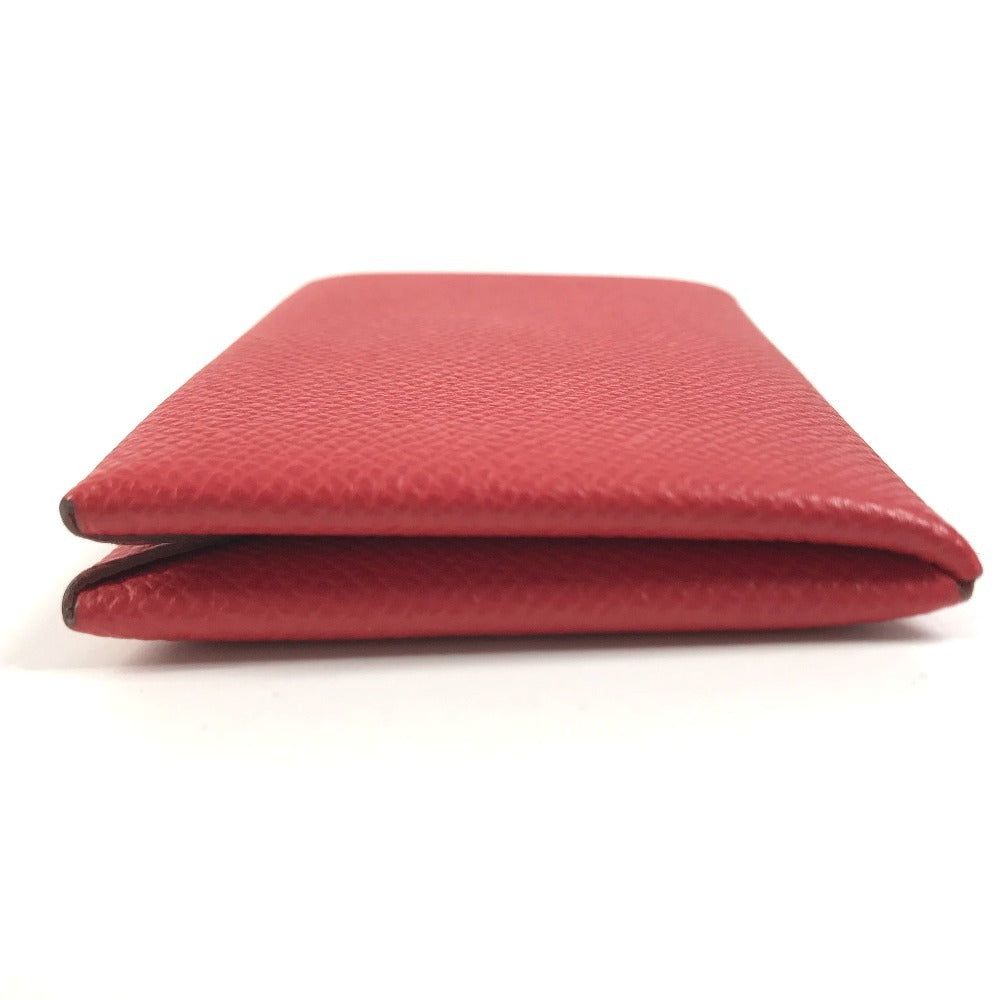HERMES Calvi Business Card Holder Pass Case Folded Card Case Epsom Rouge Coo Red Used