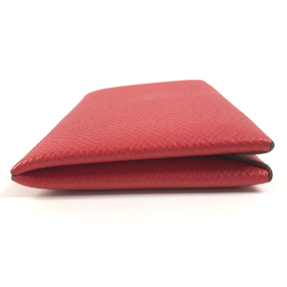HERMES Calvi Business Card Holder Pass Case Folded Card Case Epsom Rouge Coo Red Used