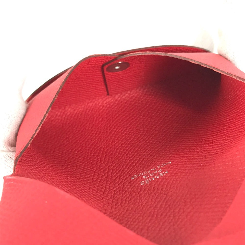 HERMES Calvi Business Card Holder Pass Case Folded Card Case Epsom Rouge Coo Red Used