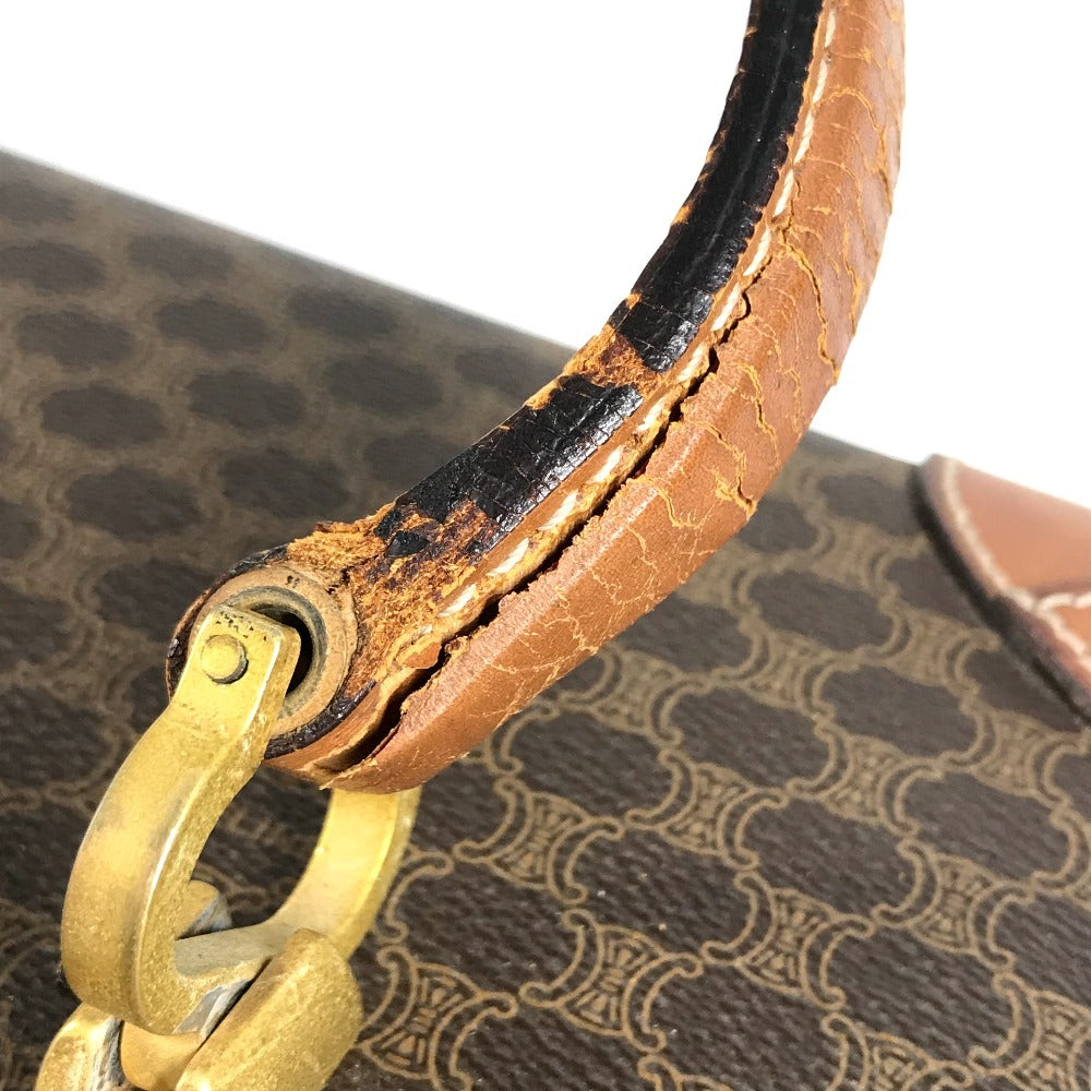 CELINE vintage Macadam Logo Makeup Box Cosmetic Vanity Bag Vanity Hand Bag PVC/Leather Brown Used
