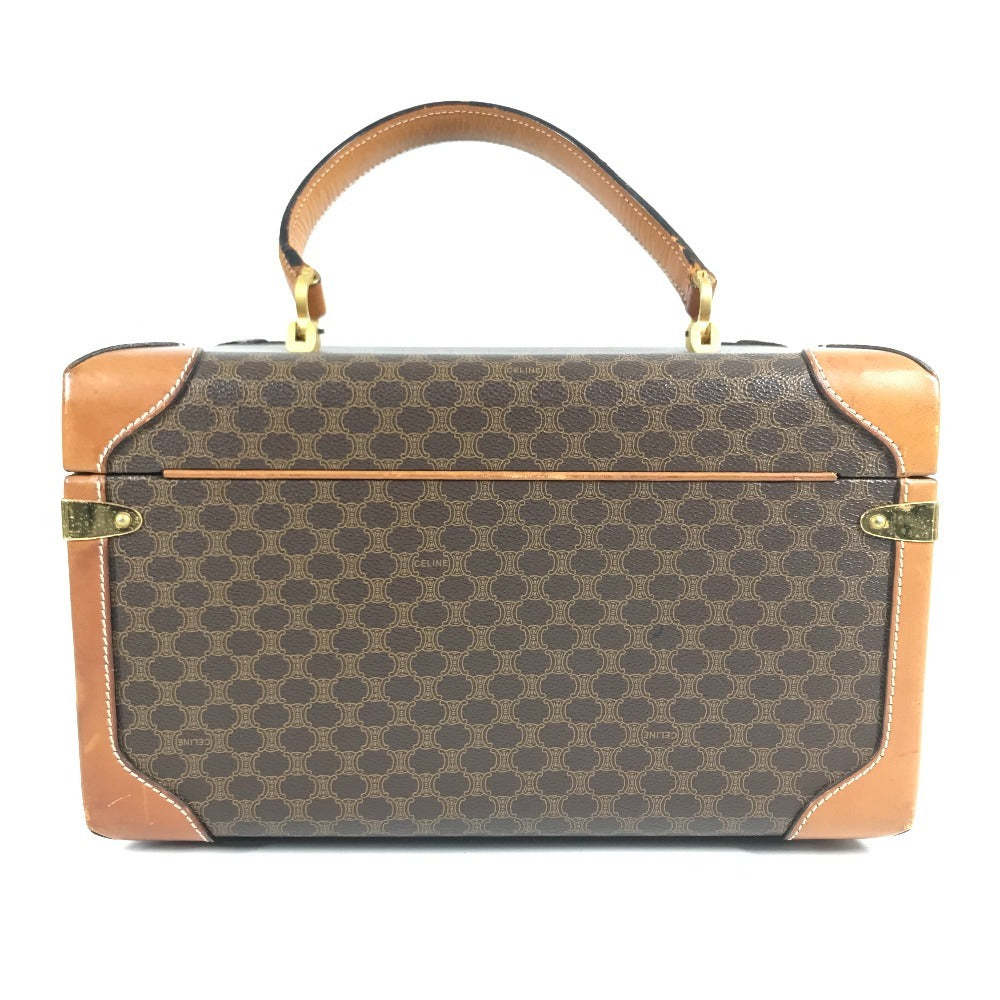 CELINE vintage Macadam Logo Makeup Box Cosmetic Vanity Bag Vanity Hand Bag PVC/Leather Brown Used
